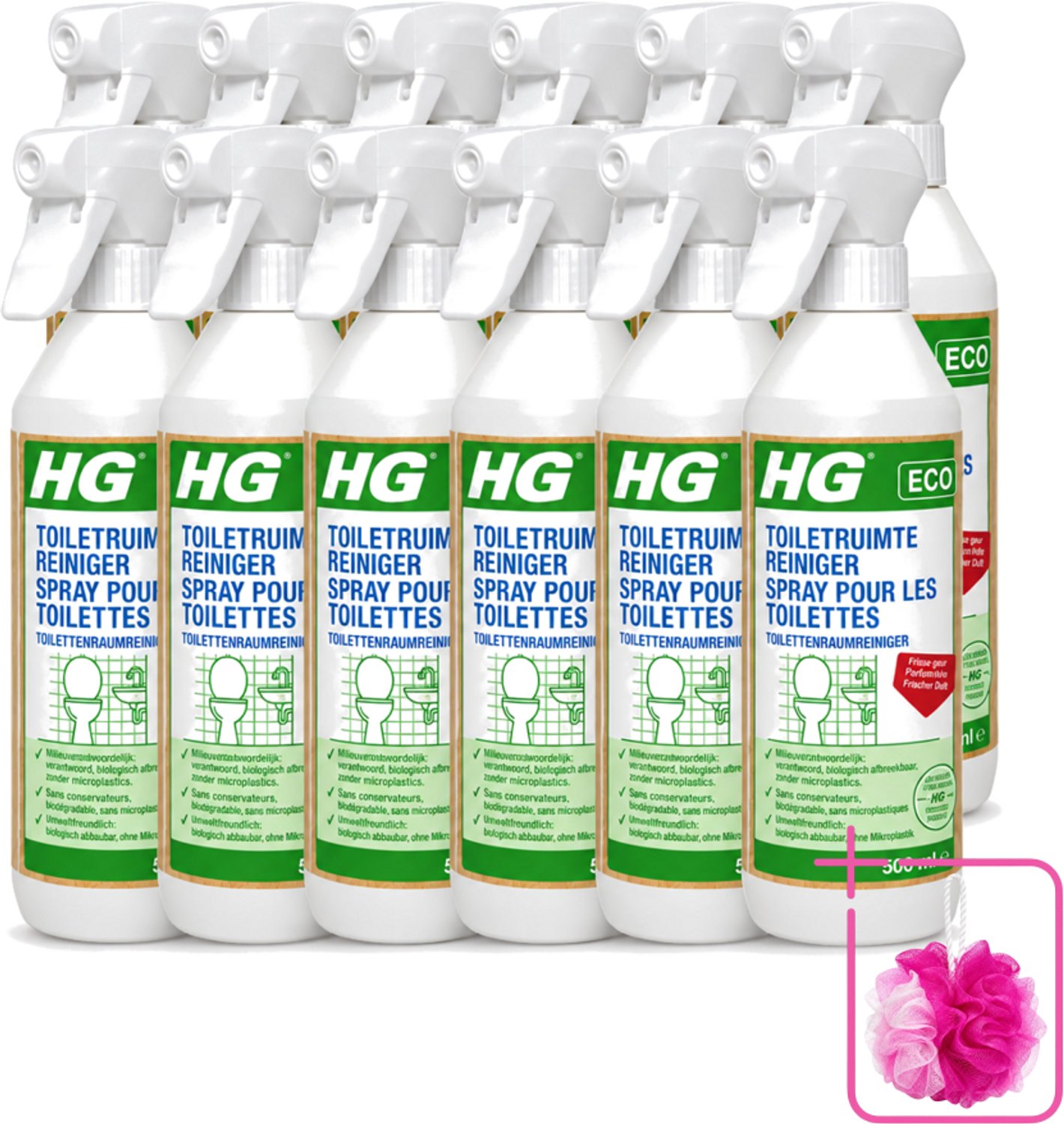 12 x HG ECO - Toiletruimte Reiniger - Frisse Geur - Ecologisch Verantwoord - 500 ml - Bulkverpakking - Toiletruimtereiniger - Douchemop - Hygiëne