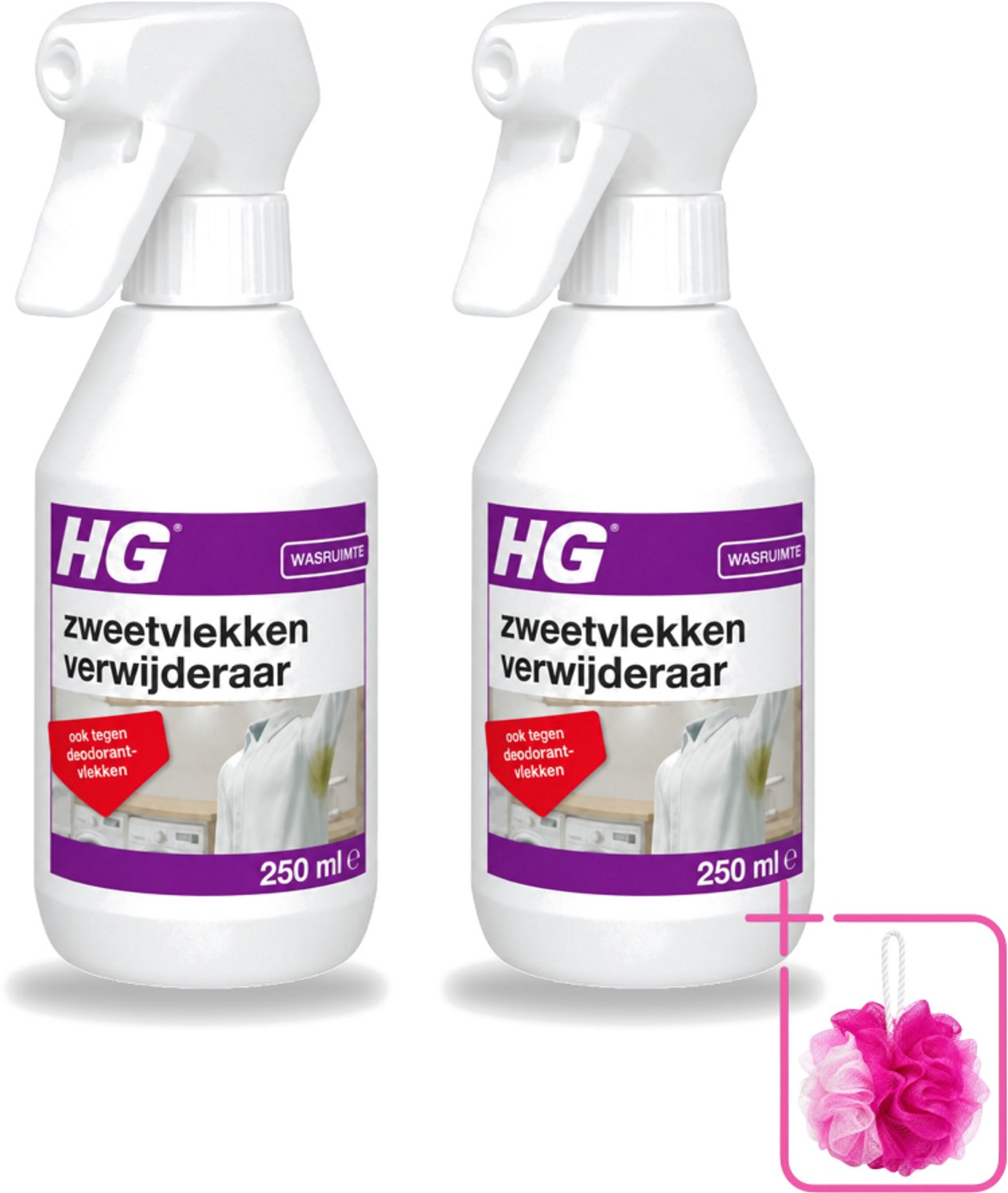 2 x HG - Wasruimte - Zweetvlekkenverwijderaar - Tegen Deodorantvlekken - 250 ml - Bulkverpakking - Zweetvlekken verwijderen - Douchemop - Gele vlekken verwijderen