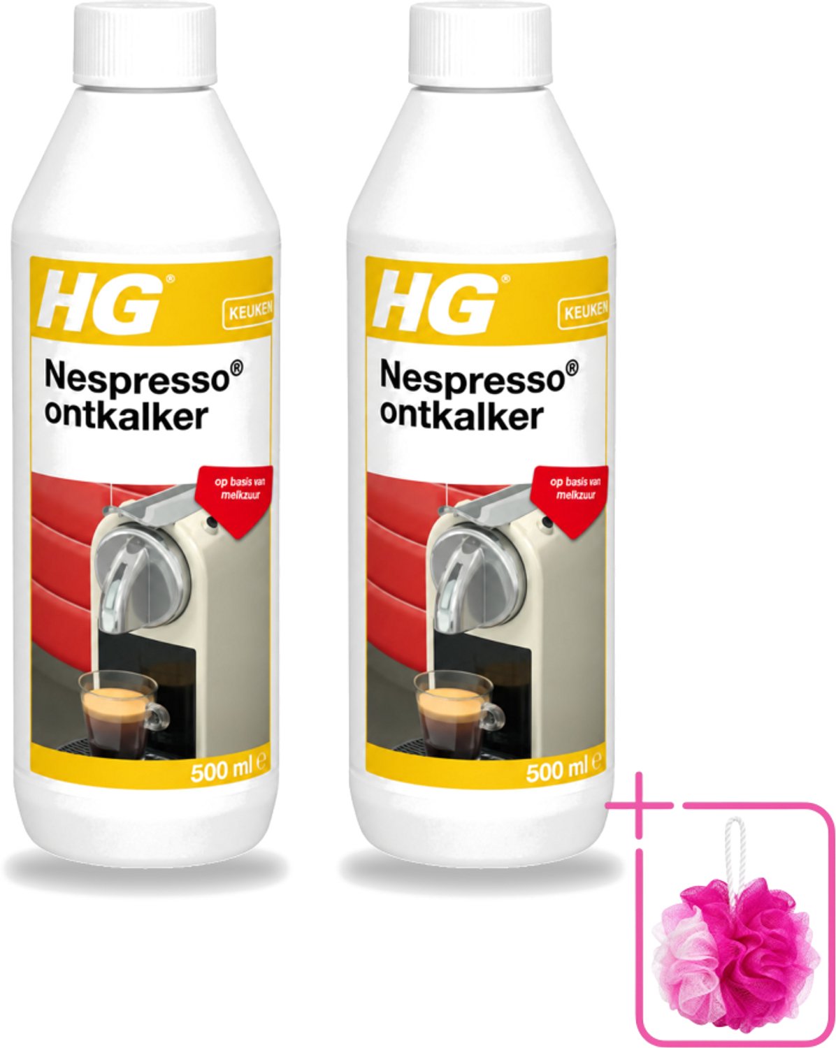 2 x HG - Nespresso Ontkalker - Op Basis Van Melkzuur - 4 tot 5 Reinigingsbeurten - 500 ml - Bulkverpakking - Ontkalken Nespresso machine - Douchemop - Ontkalkmiddel