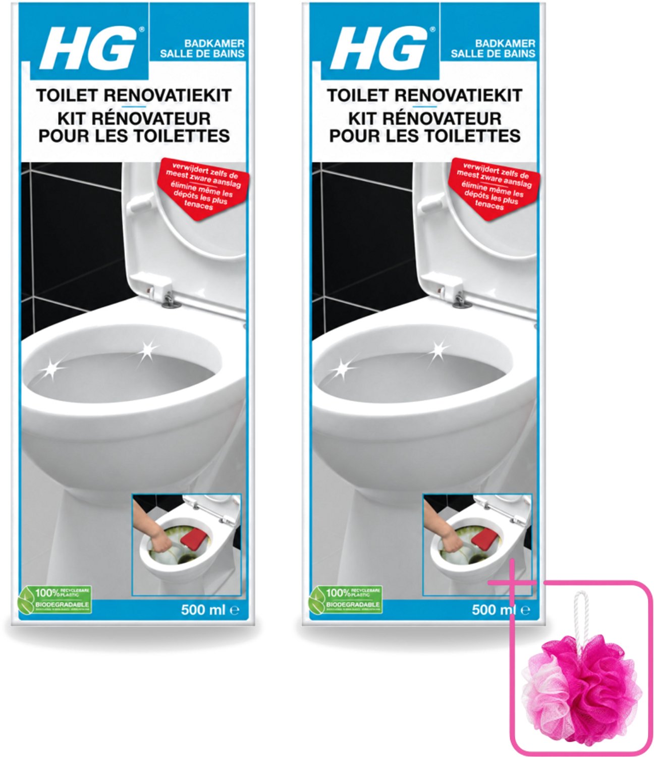 2 x HG - Badkamer - Toilet Renovatiekit - Verwijdert De Meest Zware Uitslag - 500 ml - Bulkverpakking - Toilet renovatie - Douchemop - Toilet reinigen