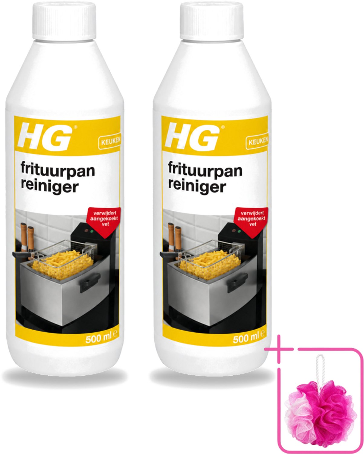 2 x HG - Frituurpanreiniger - Verwijdert Aangekoekt Vet - 500 ml - Bulkverpakking - Frituurpan reinigen - Douchemop - Vet verwijderen