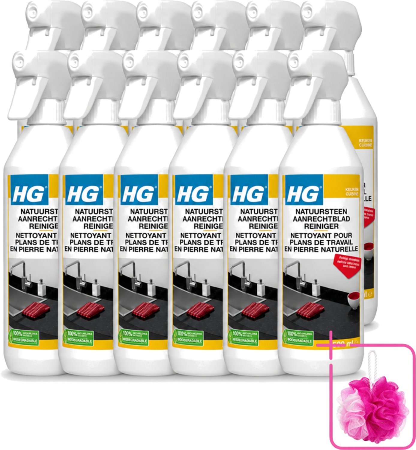 12 x HG - Natuursteen Aanrechtblad Reiniger - Reinigt Streeploos - 500 ml - Bulkverpakking - Natuursteen aanrechtblad reinigen - Natuursteen reinigen