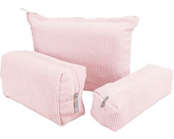 WYYFXY® 3 stuks cosmeticatasje corduroy make-uptas corduroy cosmeticakoffer dames corduroy make-up tas cosmeticatas corduroy beauty bag reizen met met