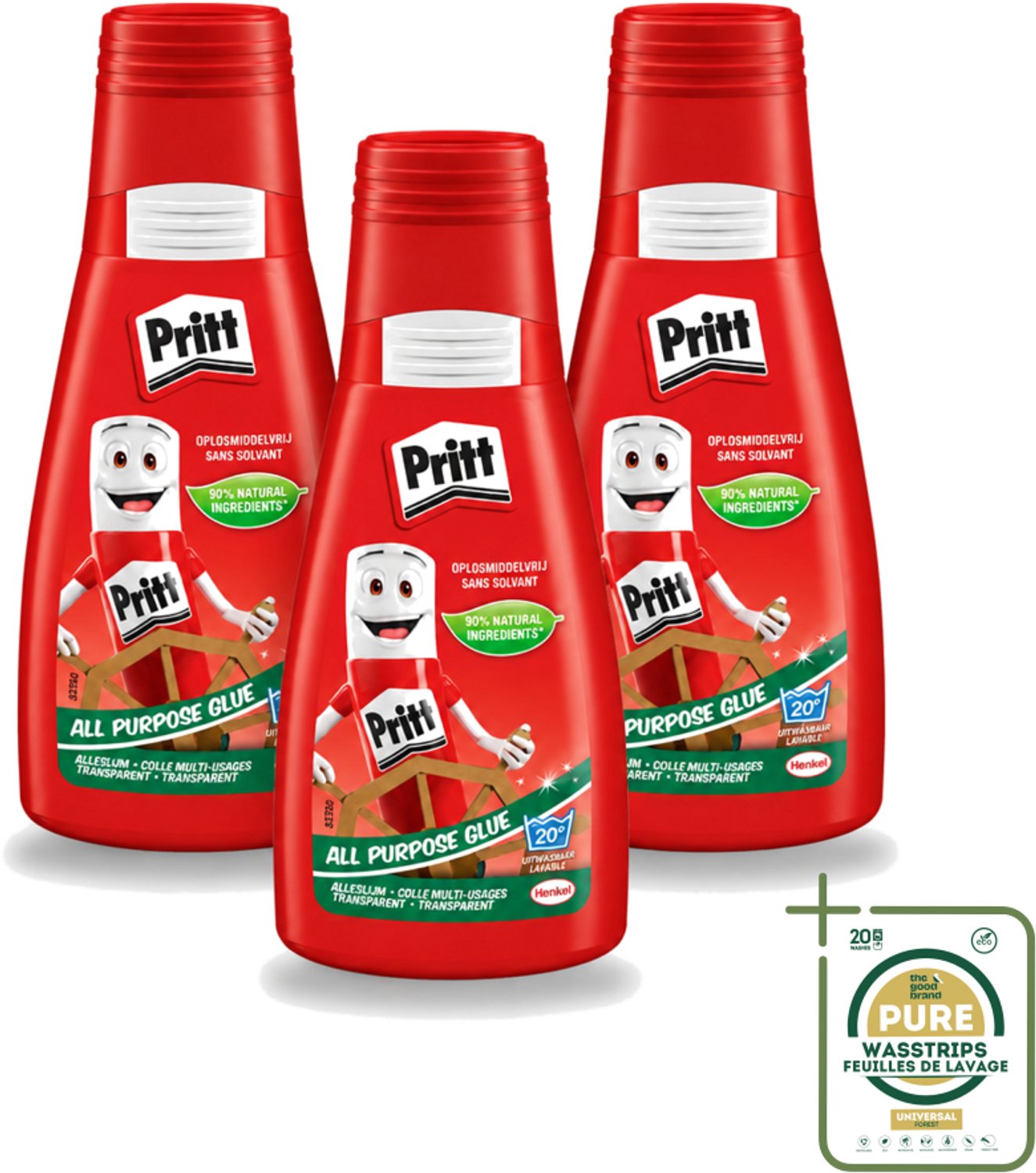 3 x Pritt - Alleslijm - Uitwasbaar - 90% Natuurlijke Ingrediënten - 100g - Wasstrips - Lijm - Knutsel - Reparatie - Kindvriendelijk - Veilig