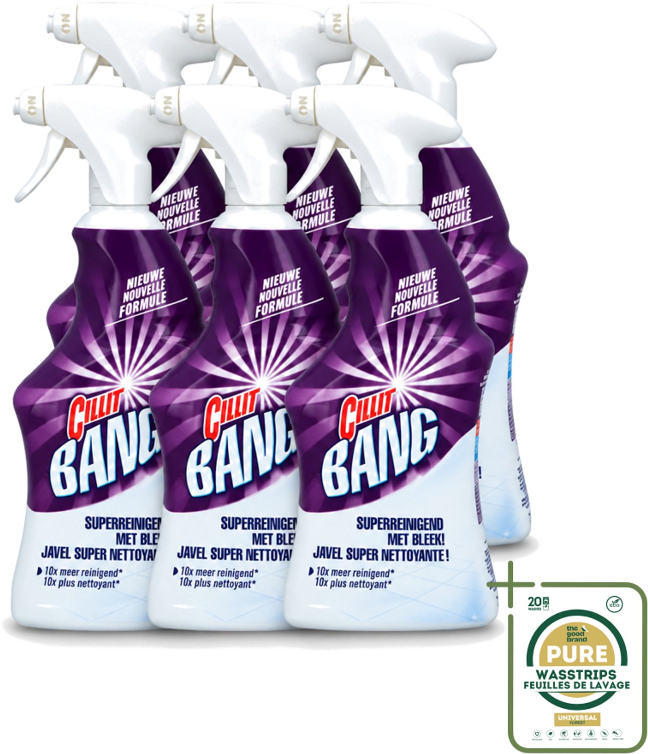 6 x Cillit Bang - Power Cleaner - Bleek & Hygiëne - Schoonmaakspray - Voor Vlekken en Aanslag - 750 ml - Wasstrips - Schoonmaak - Vuil Verwijderen - Vlekken Verwijderen - Bleek - Hygiëne