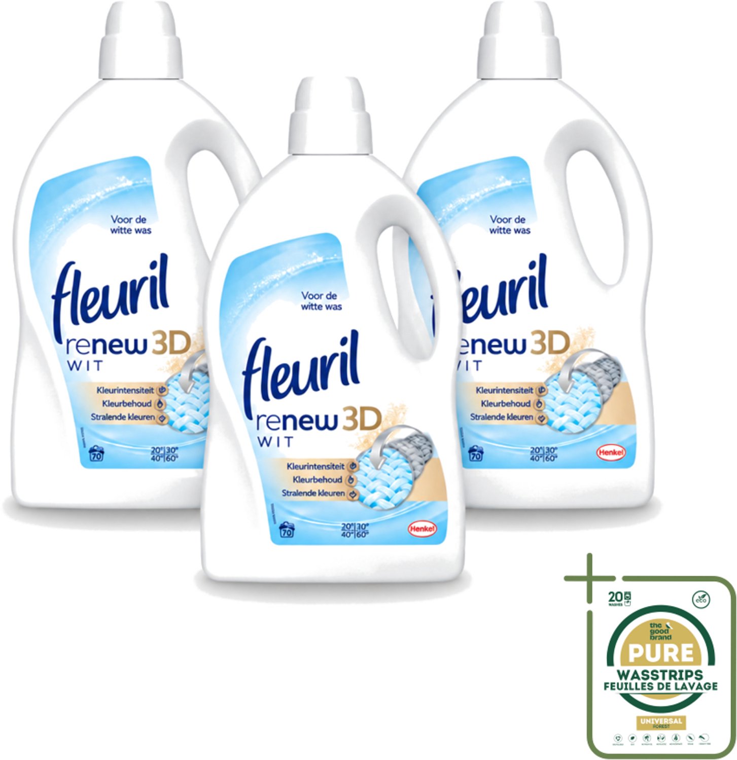 3 x Fleuril - Renew 3D - Vloeibaar Wasmiddel - Witte Was - 70 Wasbeurten - Wasstrips - Wasmiddel Witte Was - Witte Was - Wasbeurt - Wasmiddel 3D - Kleurbehoud
