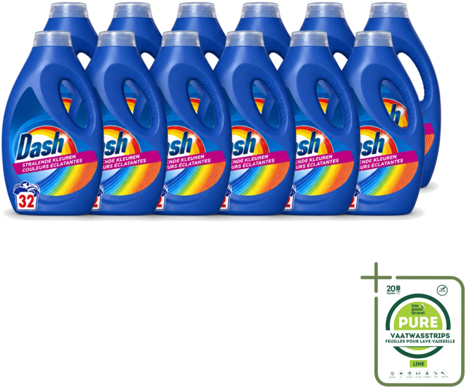 12 x Dash - Stralende Kleuren - Vloeibaar Wasmiddel - Gekleurde Was - 32 Wasbeurten - Grootverpakking - Vaatwasstrips - Wasmiddel Voor Gekleurde Kleding - Kleurbehoud - Stralende Kleuren - Vloeibaar Wasmiddel - Frisheid Wasmiddel