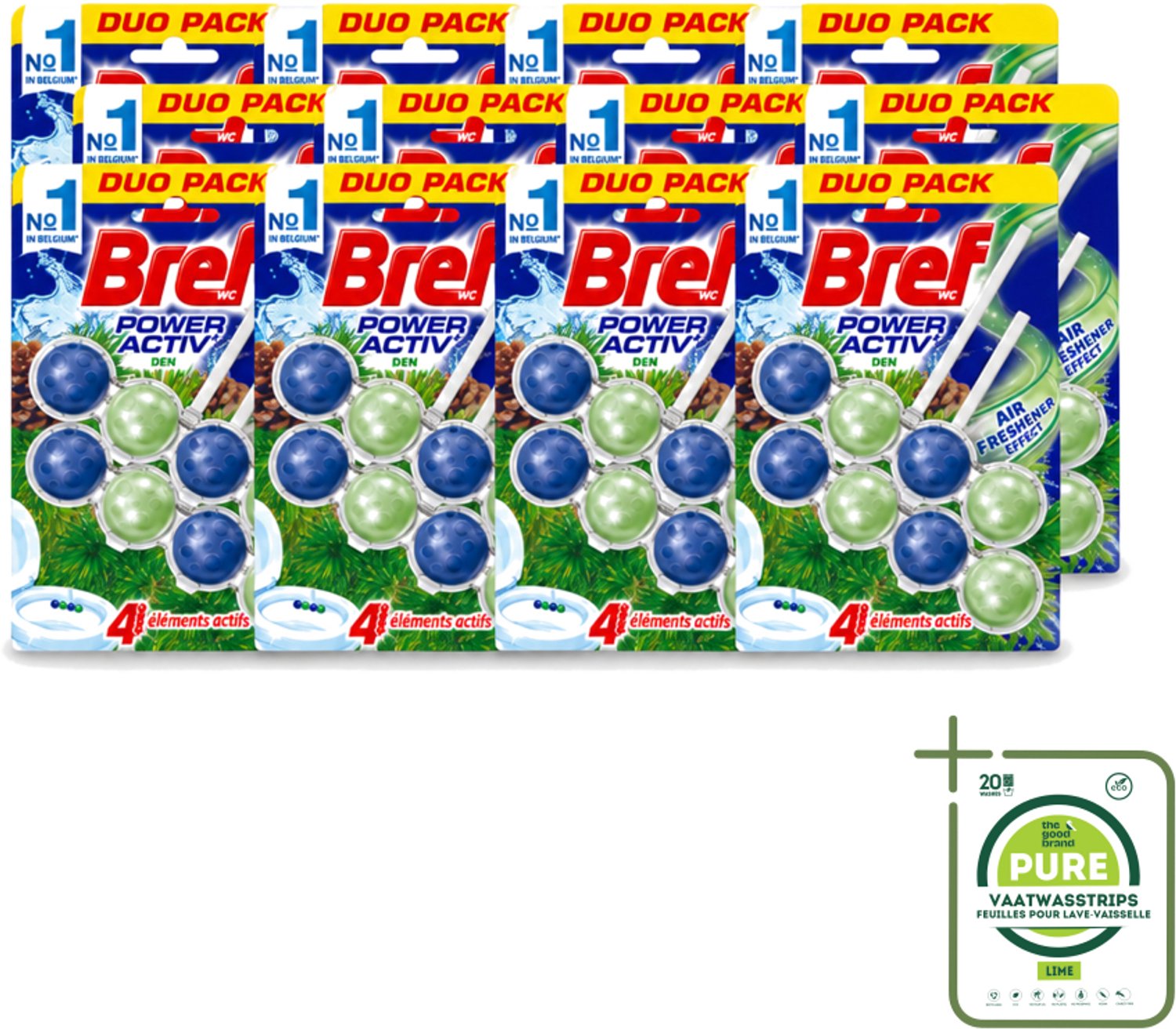 12 x Bref WC - Power Activ+ - Toiletblok - Den - 2 Blokken - Grootverpakking - Vaatwasstrips - Toilet Reinigen - Wc Blok - Kalk Bestrijden - Frisse Geur - Toilet Hygiëne
