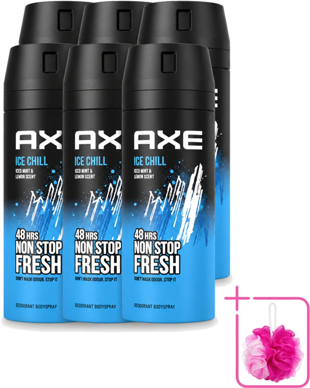 6 x Axe - Deodorant Bodyspray - 48hrs Fresh - Ice Chill - Iced Mint & Lemon - 150 ml - Bulkverpakking - 48 uur bescherming - Douchemop - Lichaamsgeur