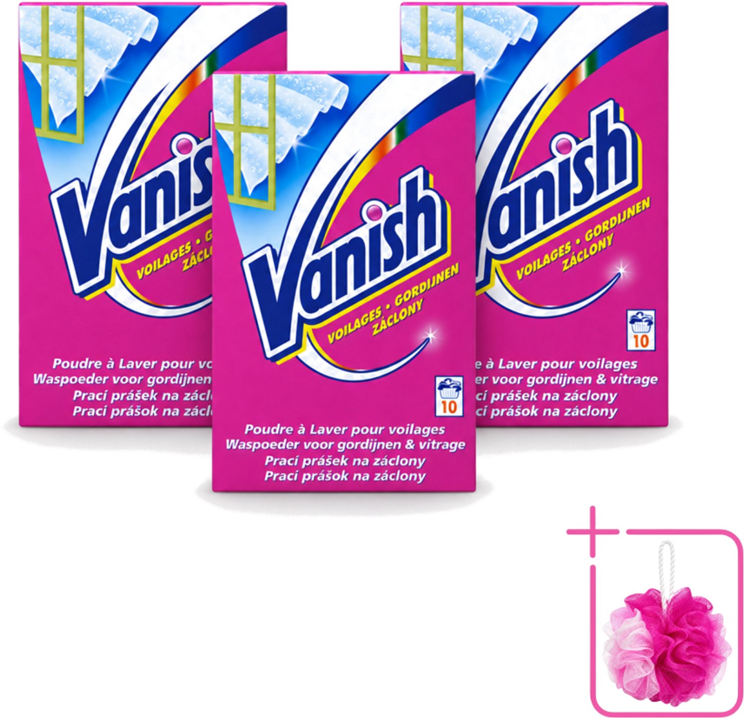 3 x Vanish Gordijnen - Waspoeder - Voor Gordijnen & Vitrage - 10 Wasbeurten - Bulkverpakking - Gordijnen reinigen - Douchemop - Vitrage reinigen