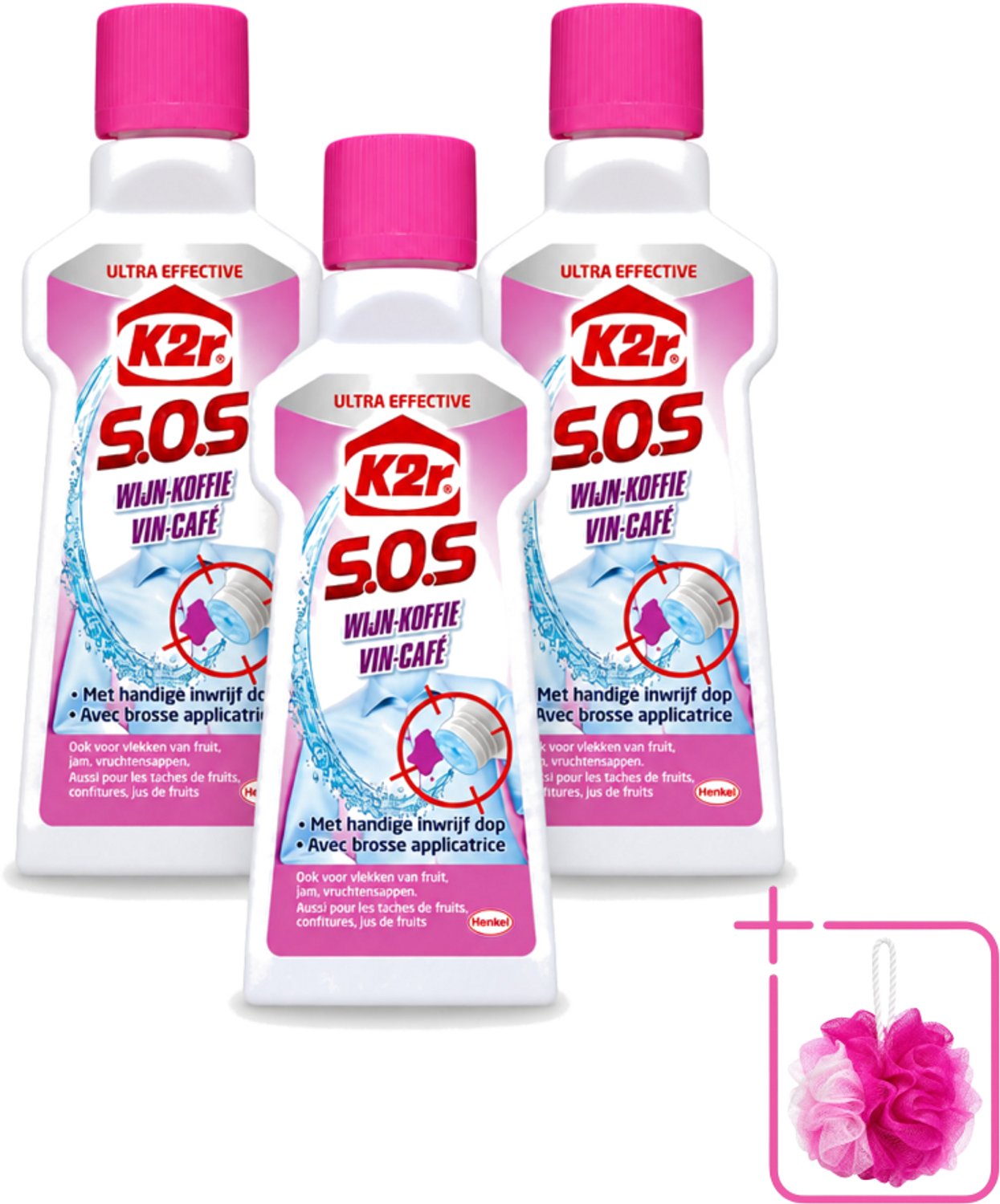 3 x K2R - SOS Vlekverwijderaar - Wijn & Koffie - 50ml - Bulkverpakking - Wijnvlek verwijderen - Douchemop - Koffievlek verwijderen