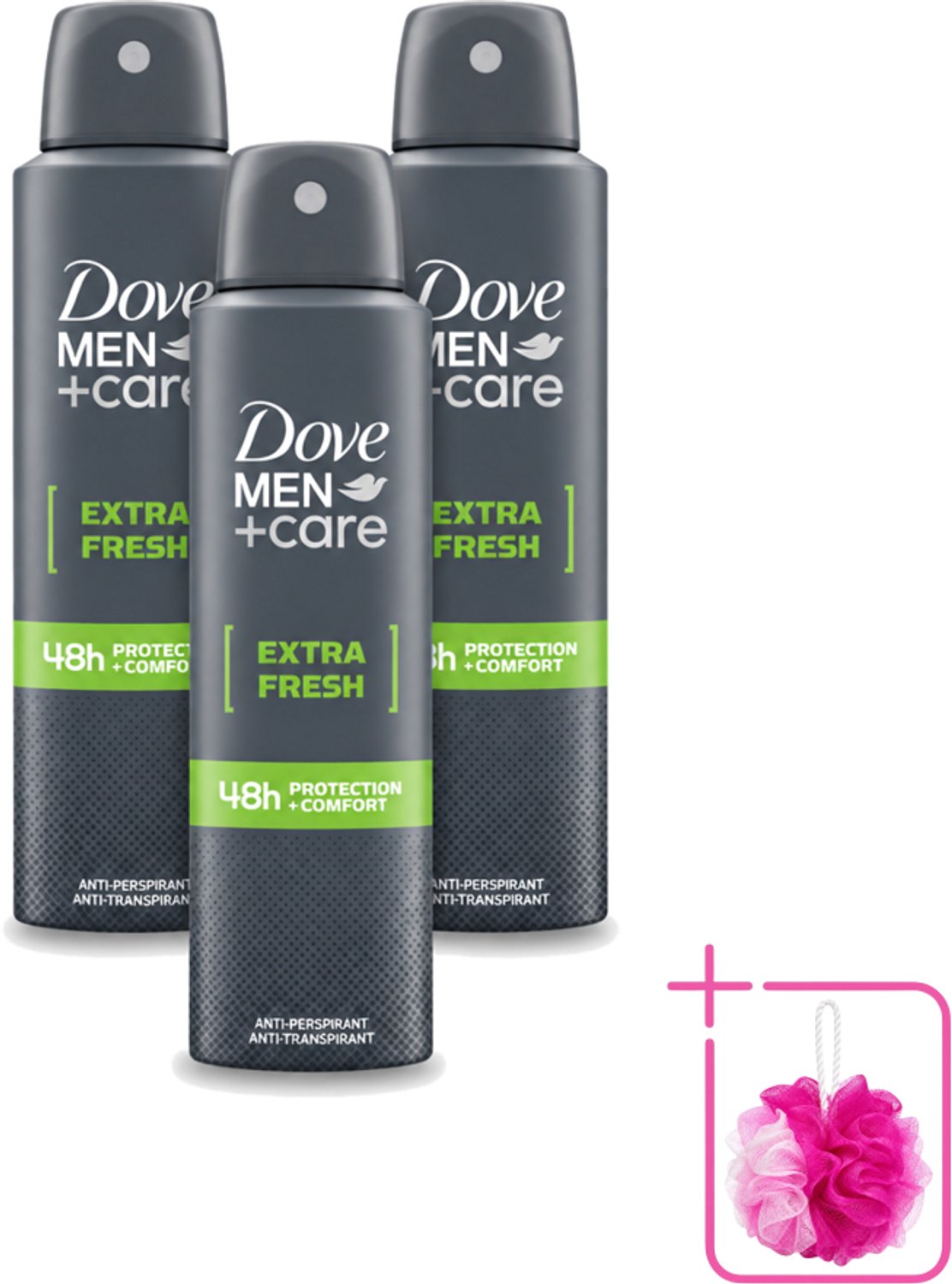 3 x Dove Men+Care - Extra Fresh - Deospray - Anti-Transpirant - 150 ml - Bulkverpakking - Dove Men+Care Extra Fresh Deospray - Douchemop - Deospray voor mannen