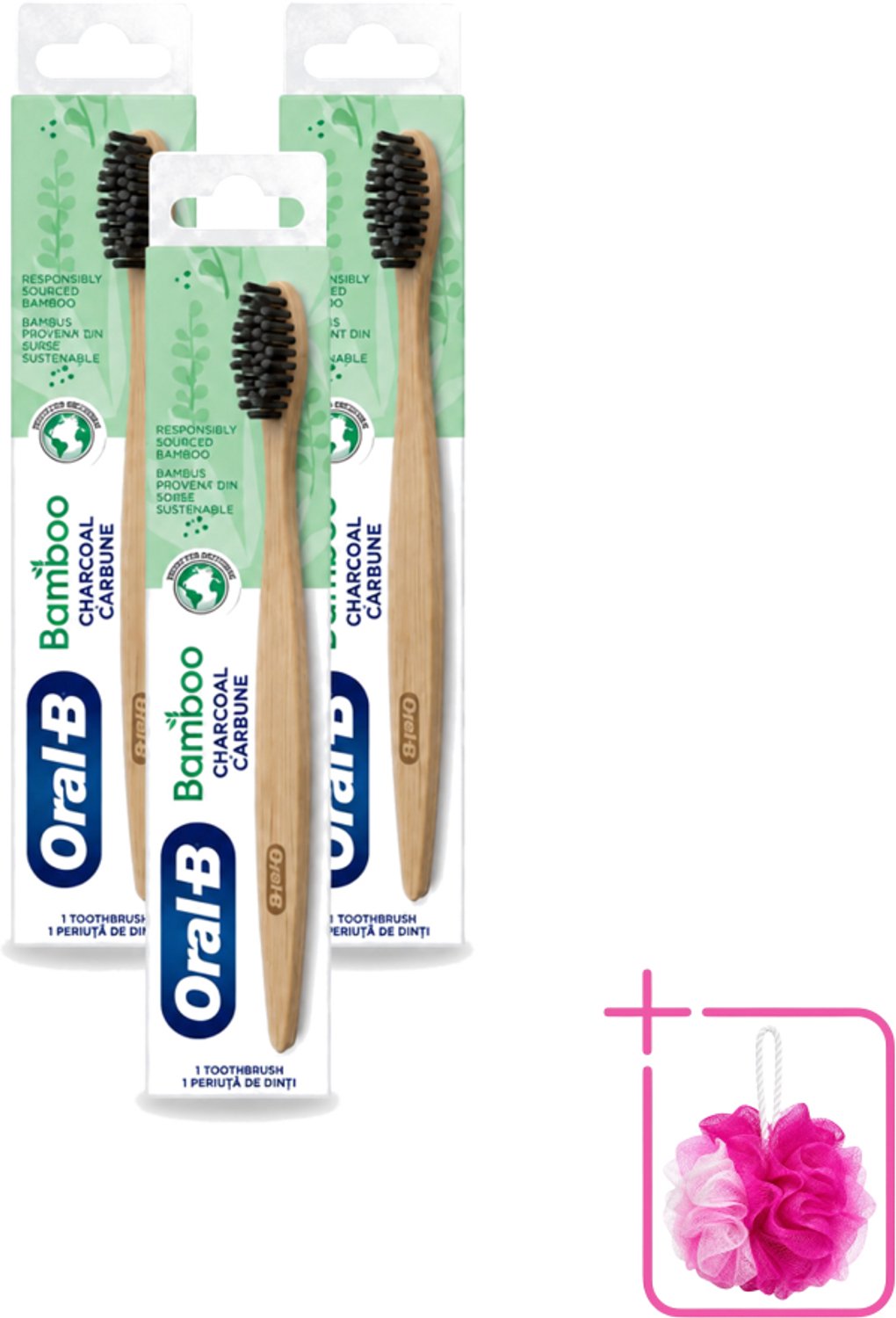 3 x Oral-B - Tandenborstel - Bamboe - Houtskool - 1 Tandenborstel - Bulkverpakking - Tandenborstel houtskool - Houtskool borstelharen