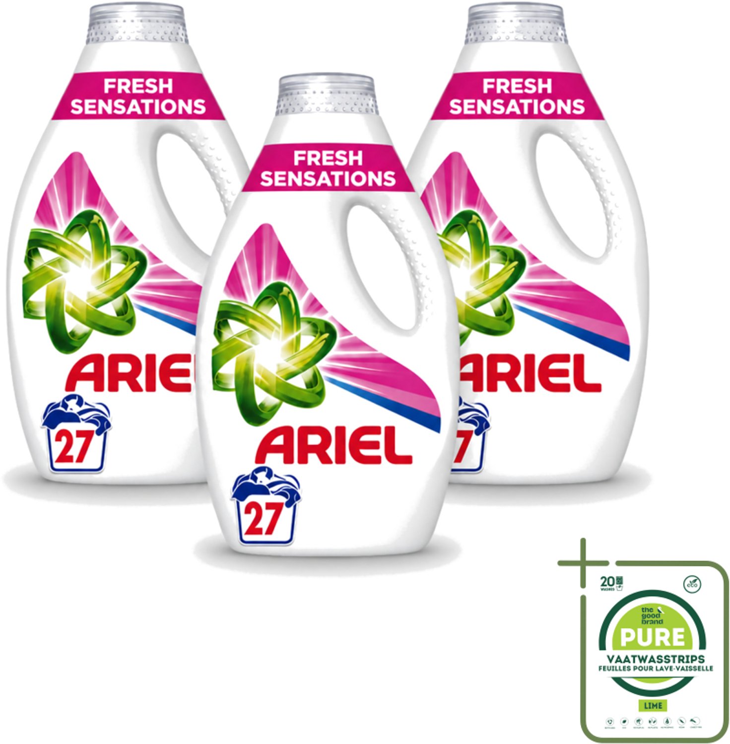 3 x Ariel Original - Fresh Sensations - Vloeibaar Wasmiddel - Witte en Lichtgekleurde Was - 27 Wasbeurten - Grootverpakking - Vaatwasstrips - Vloeibaar Wasmiddel - Frisse Geur - Reiniging - Wasbeurt - Witte Kleding