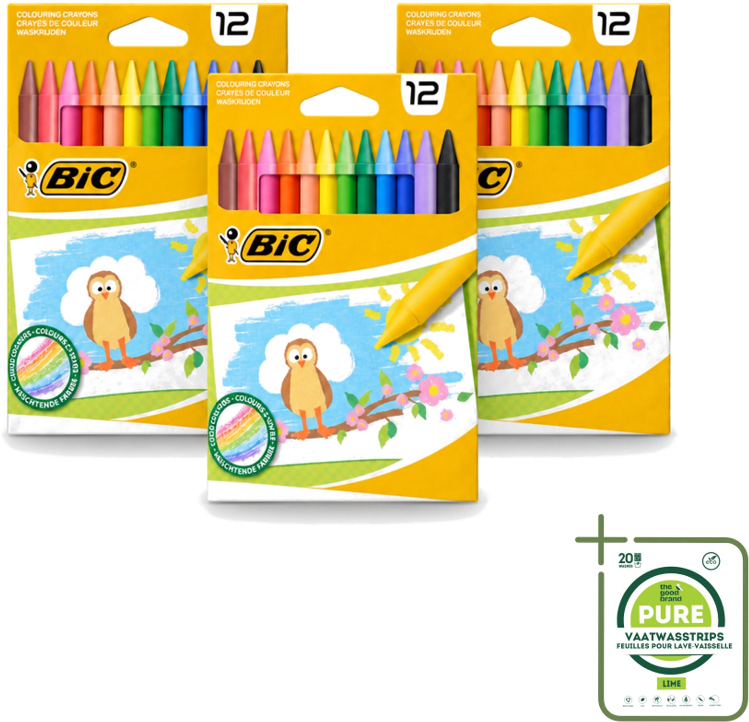 3 x BIC - Waskrijt - Diverse Kleuren - 12 Krijtjes - Grootverpakking - Vaatwasstrips - Waskrijt - Kleurkrijt - Creatief Schrijven - Tekenen - Kleurrijke Krijtjes