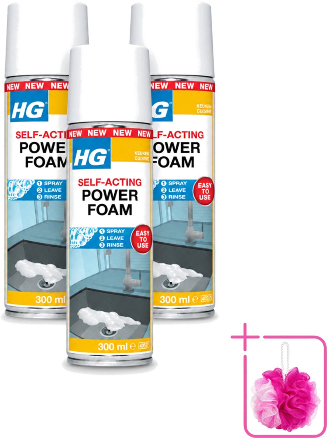 3 x HG - Power Foam Keuken - Vetoplossende Spray - 300 ml - Bulkverpakking - Keuken reinigen - Vet oplossen