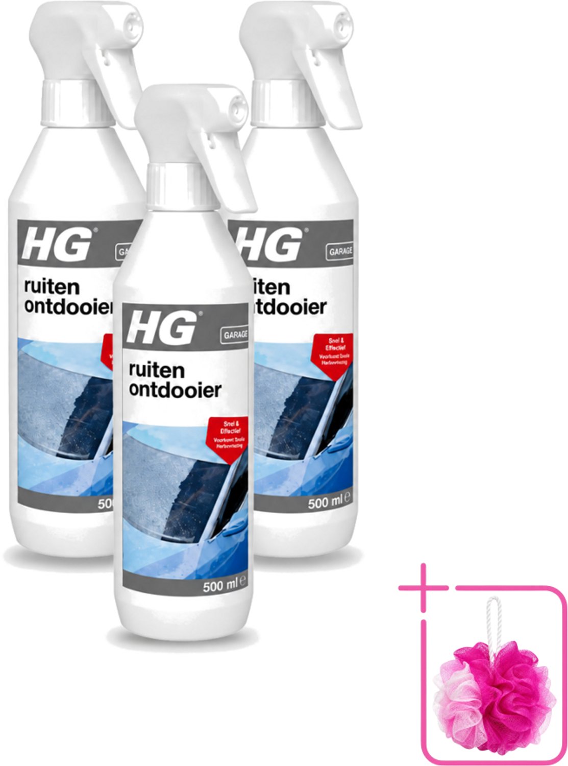 3 x HG - Ruitenontdooier Spray - Snel & Effectief - Voorkomt Snelle Herbevriezing - 500 ml - Bulkverpakking - Ruitenontdooier - Douchemop - Sneeuw en ijs verwijderen