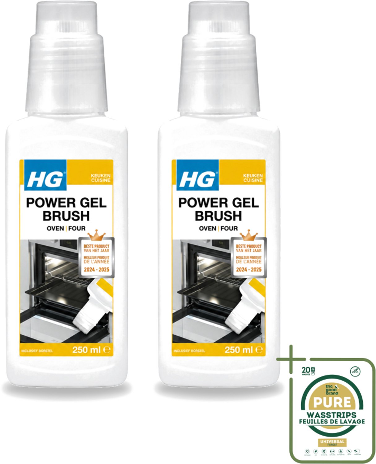 2 x HG - Power Gel Brush Oven - Zeer Hechtende Formule - Inclusief Borsteltje - 250 ml - Oven Reinigen - Bakplaat Reinigen - Grill Reinigen - Barbecue Reinigen - Vet Verwijderen