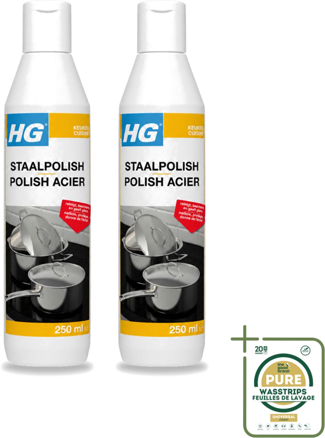 2 x HG - Staalpolish - Beschermt & Polijst RVS - 250 ml - Roestvrij Staal Polish - Keukenpolijst - Beschermende Polish - Glanspolijst - Keukenonderhoud
