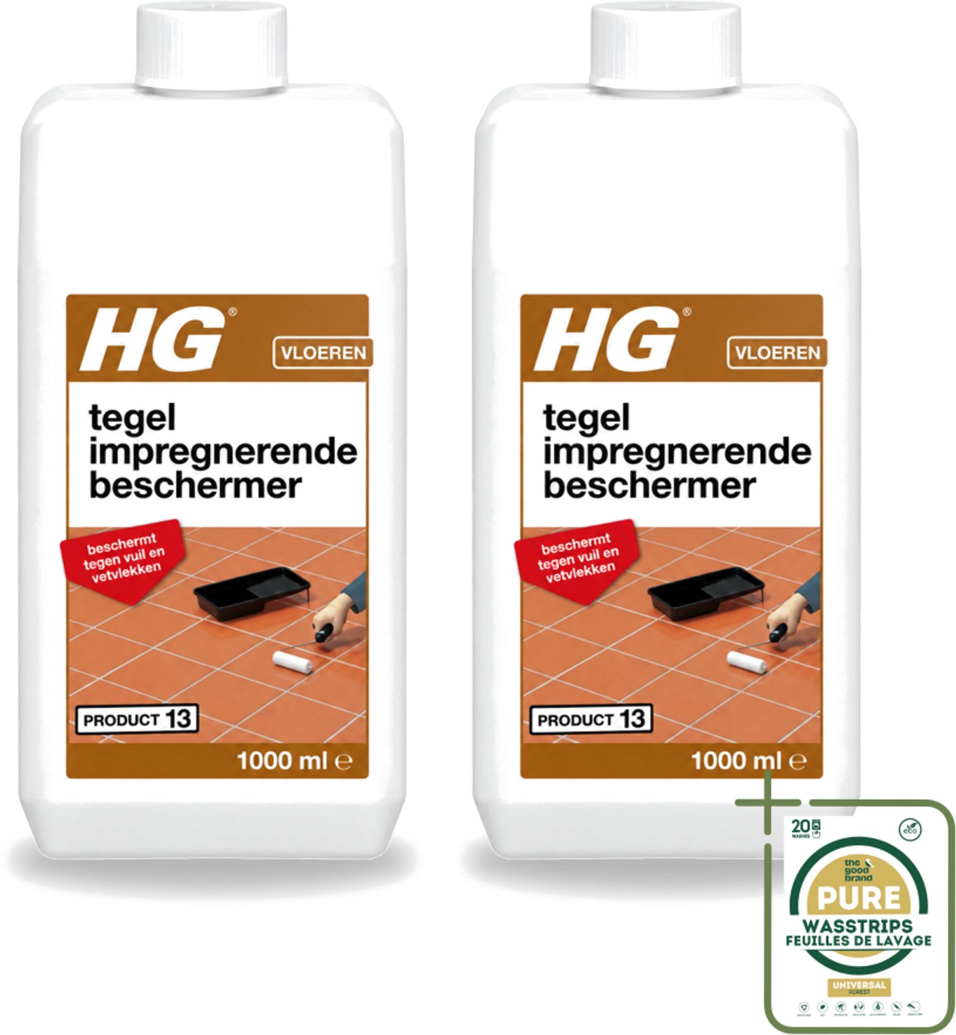2 x HG - Vloeren - Tegel Impregnerende Beschermer - Beschermt Tegen Vuil & Vetvlekken - 1L - Wasstrips - Tegelbeschermer - Vuilvrij - Vetvrij - Impregnerende Beschermer - Vloerbeschermer