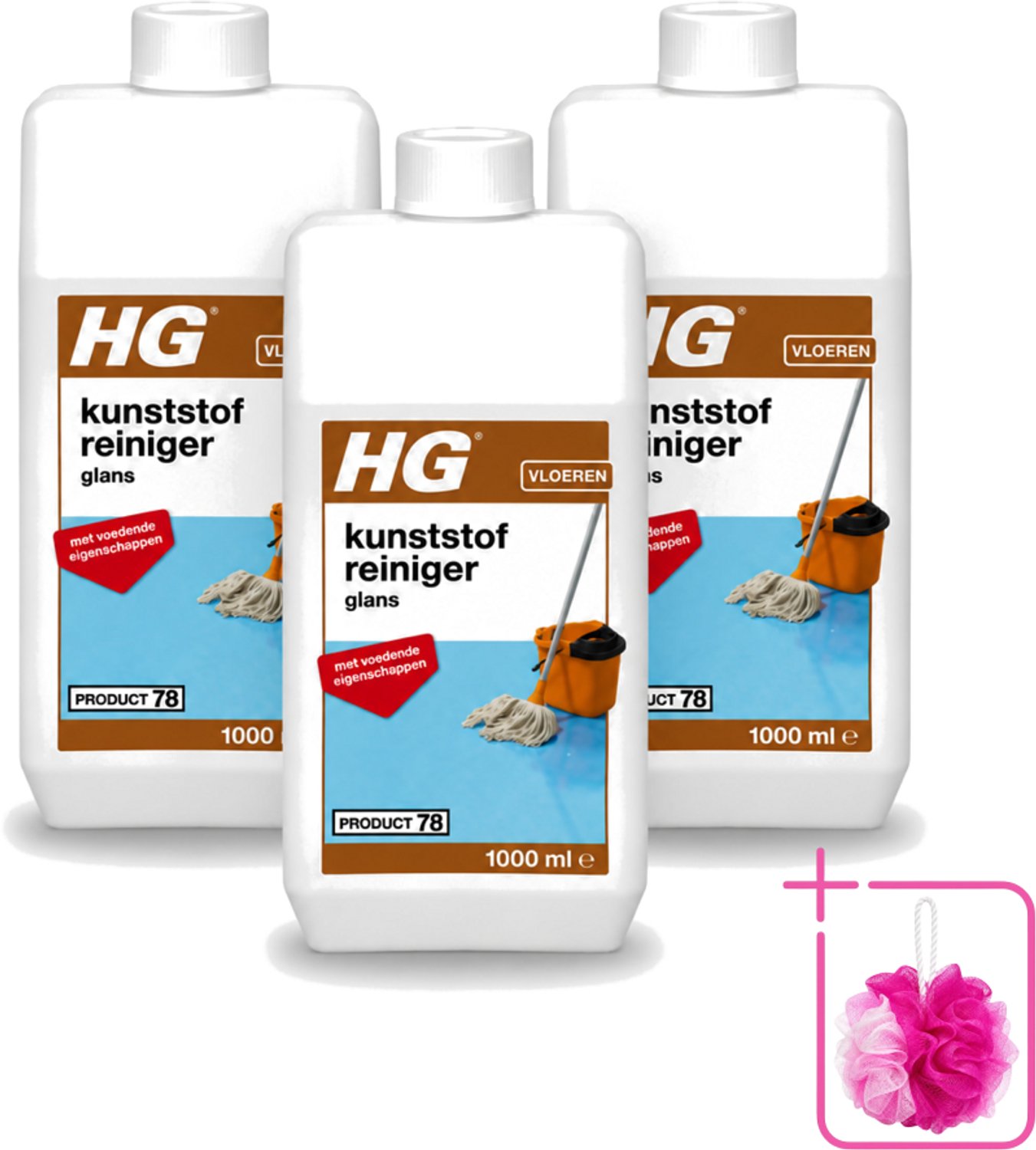 3 x HG - Kunststofreiniger Glans - Met Voedende Eigenschappen - 20 Dweilbeurten - 1L - Bulkverpakking - Kunststof reiniger - Douchemop - Glans reiniger