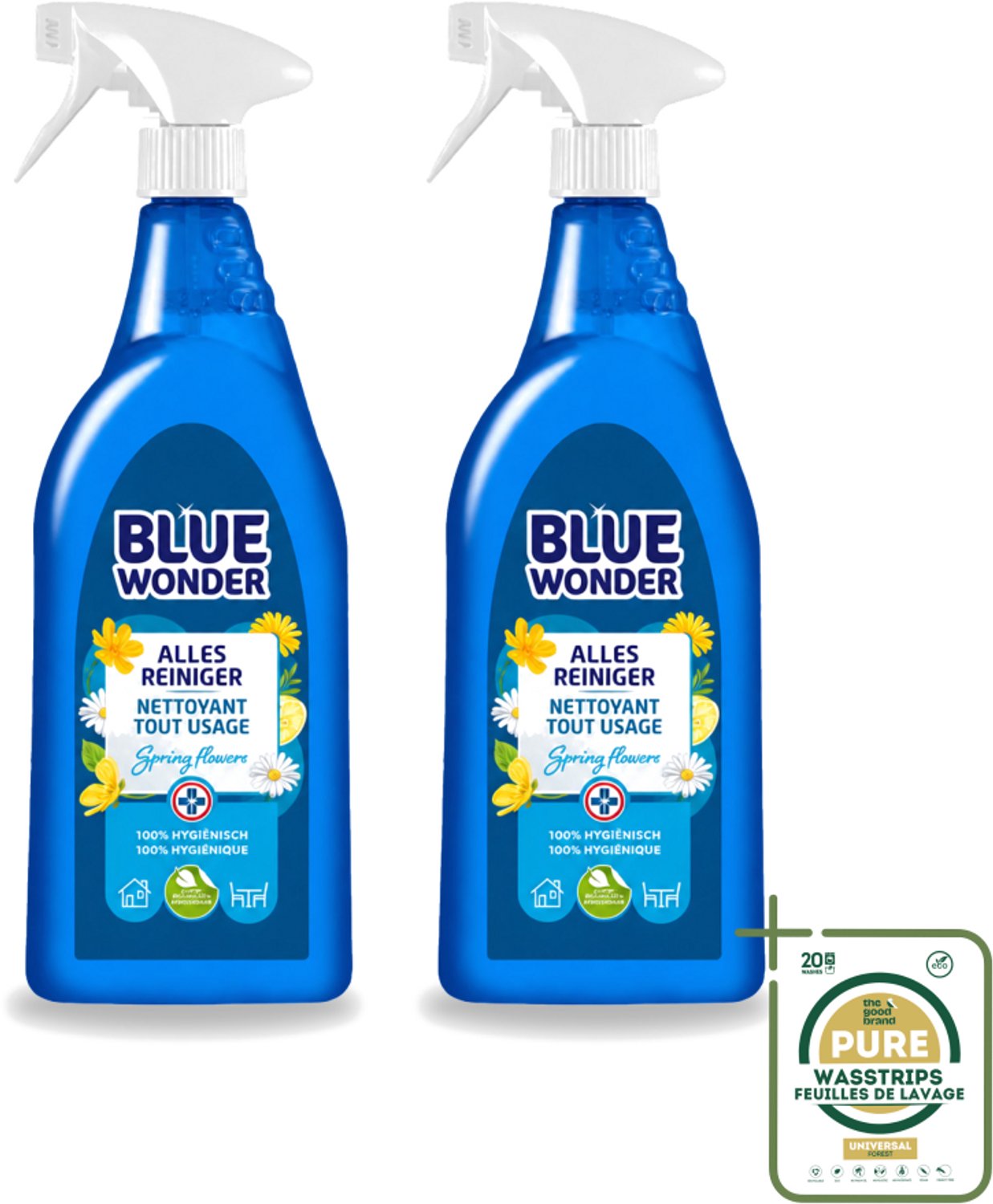 2 x Blue Wonder - Allesreiniger - Lente Bloemen - Hygiënisch - Biologisch Afbreekbaar - 750 ml - Allesreiniger - Reinigings Spray - Lentegeur - Natuurlijke Reiniger - Biologisch Afbreekbaar