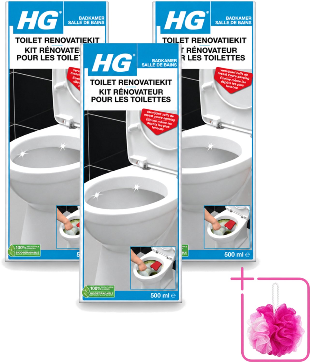 3 x HG - Badkamer - Toilet Renovatiekit - Verwijdert De Meest Zware Uitslag - 500 ml - Bulkverpakking - Toilet renovatie - Douchemop - Toilet reinigen