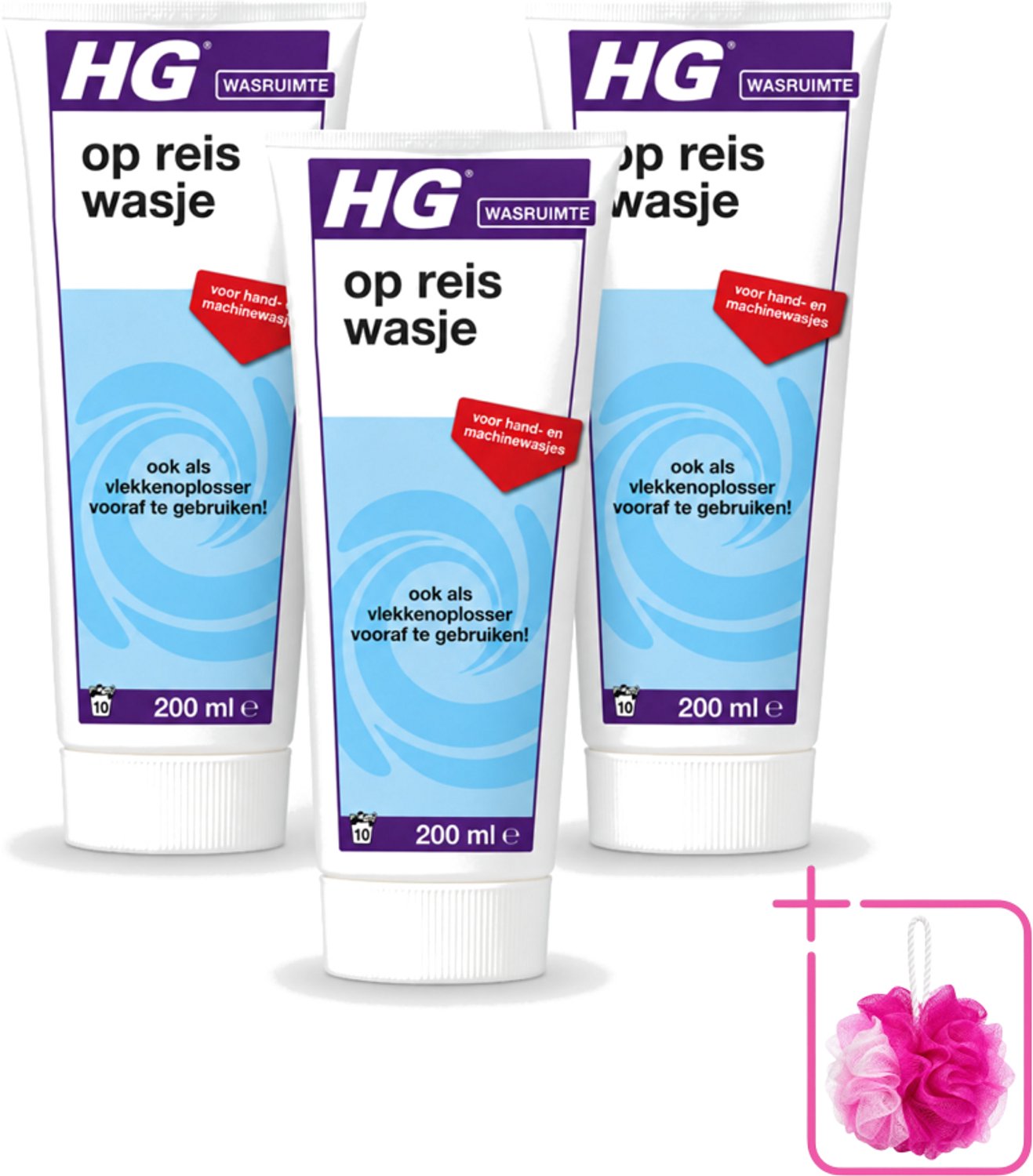3 x HG - Wasruimte - Op-Reis-Wasje - Voor Hand & Machine Wasjes - 200 ml - Bulkverpakking - Op reis wasmiddel - Douchemop - Wasmiddel voor reizen