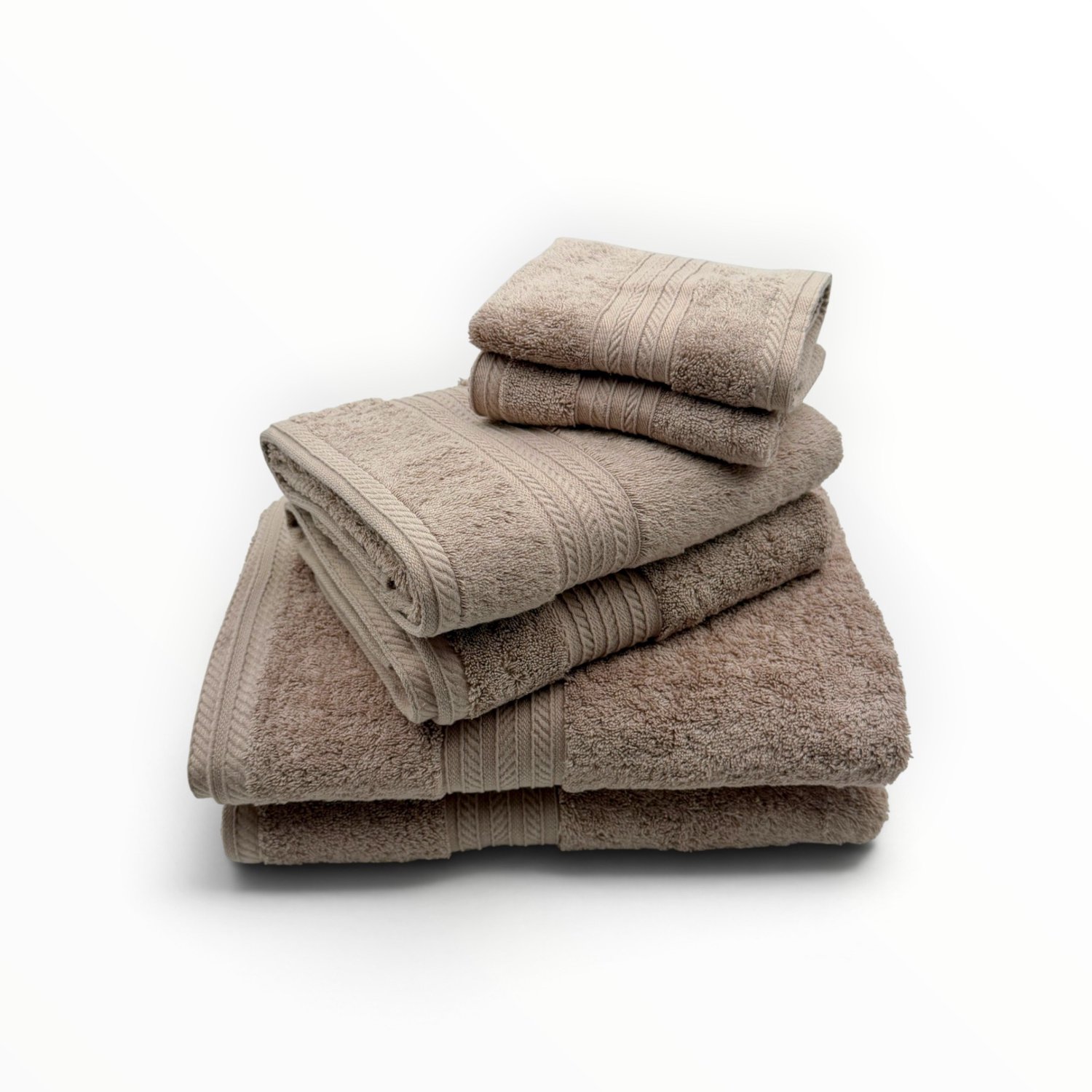 The Linen Room Badkamerset – 6-delig – 2 Badhanddoeken, 2 Handdoeken & 2 Gastendoekjes – 100% Egyptisch Katoen – 600 GSM Dubbelgetwijnd 20/2 Garen – Taupe