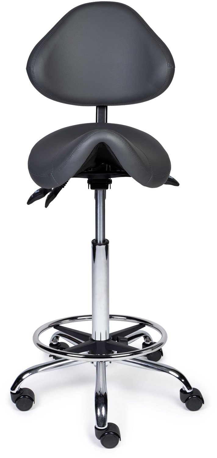 Ergonomische Zadelkruk met Rugleuning Expert Grijs op Wielen Standaard uitvoering (50-68cm) / Met voetensteun / Voetdoppen