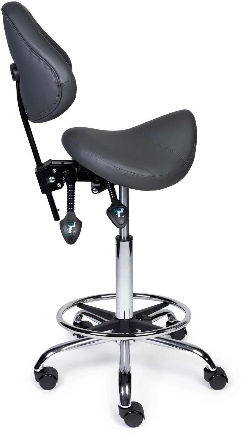 Ergonomische Zadelkruk met Rugleuning Expert Grijs op Wielen Hoge uitvoering (70-84cm) / Zonder voetensteun / Standaard wielen