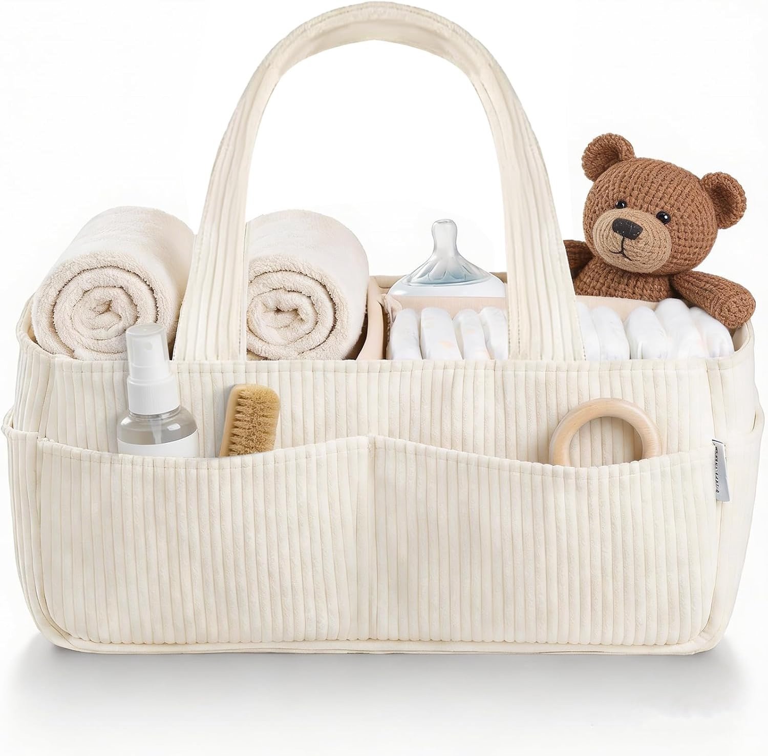 Draagbare luiertas organizer met verwisselbare compartimenten, multifunctionele opbergdoos voor luiers, babyspullen en accessoires in beige