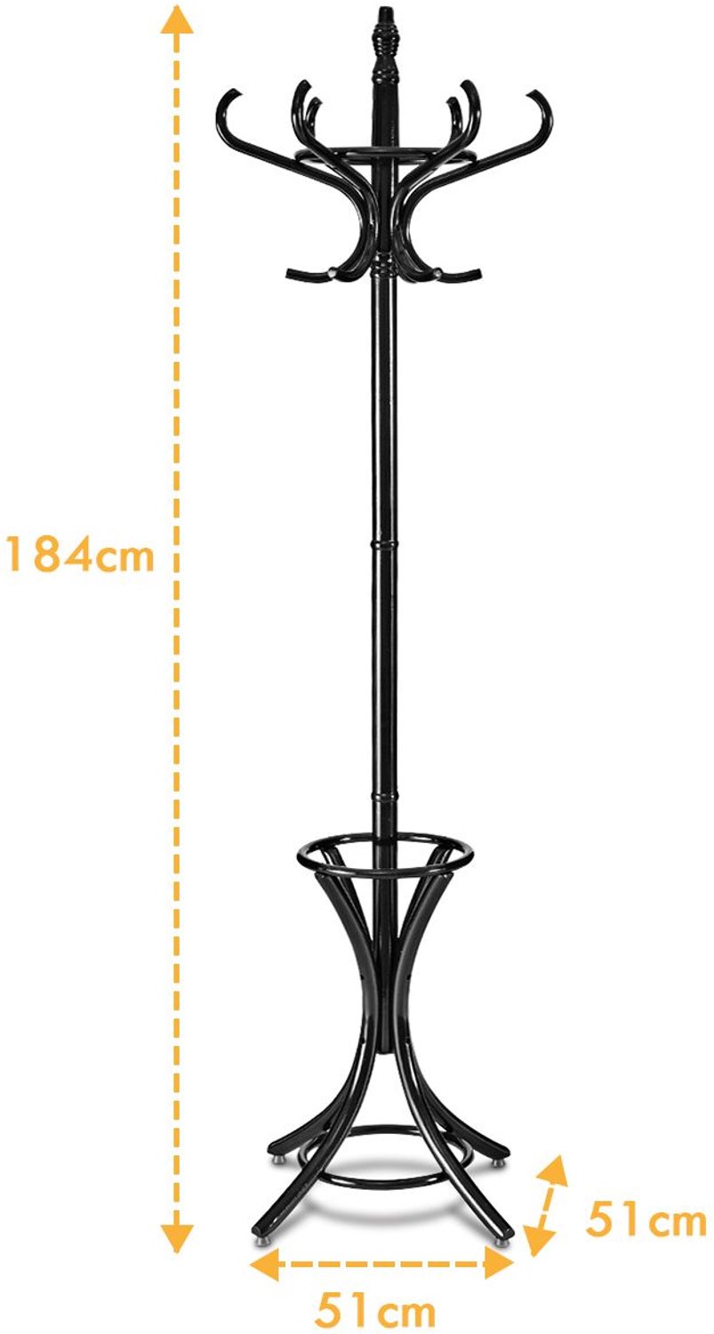SureDeal® - Kledingrek - Staande Kapstok hout - Paraplu Houder Kapstok - 51x51x184 cm - Zwart