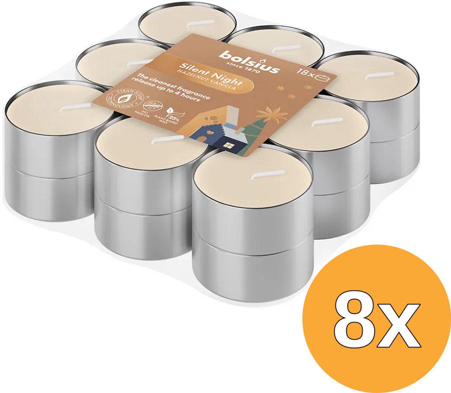 8x Bolsius Geurtheelichten 4u True Glow Silent Night (1 stuk)