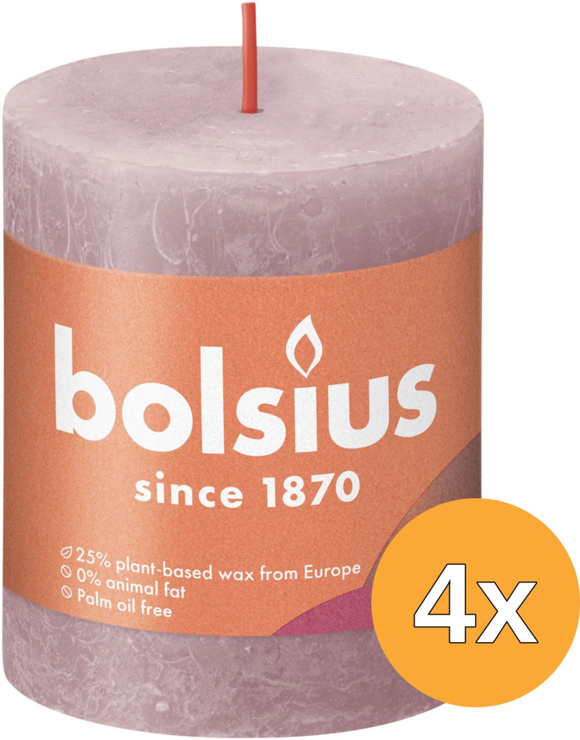 Bolsius Stompkaarsen Shine 4 st rustiek 80x68 mm ash rose Oud Roze