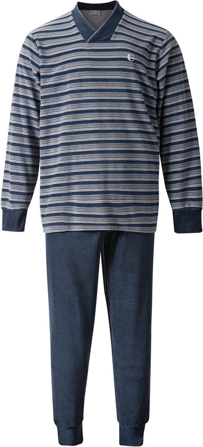 Gentlemen - winter heren pyjama 114323 - warm badstof - donkerblauw met sjaalkraag - maat XXL