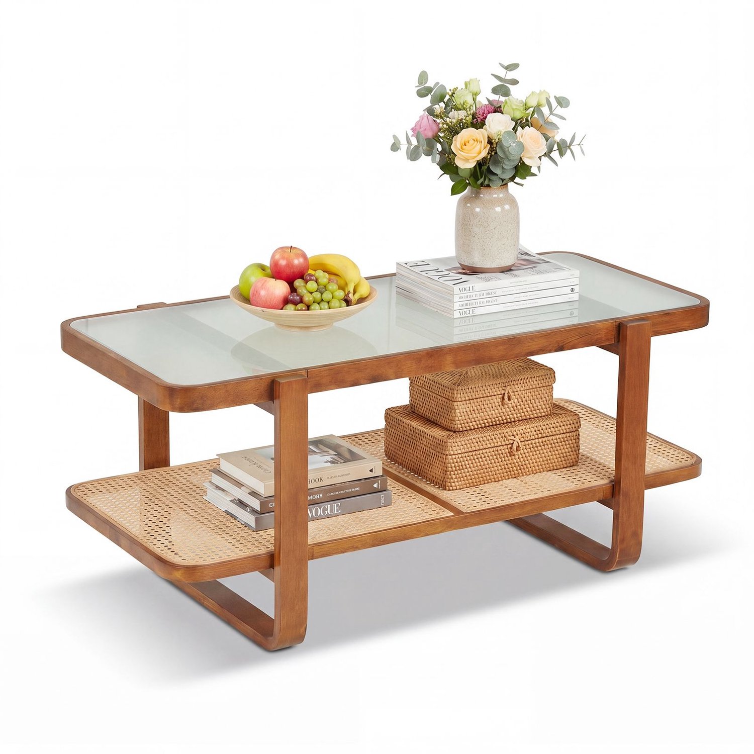 Suredeal Salontafel - Rechthoekige Woonkamer Tafel - Woonkamer Kantoor Walnoot - 105x50,5x45 cm - Walnoot