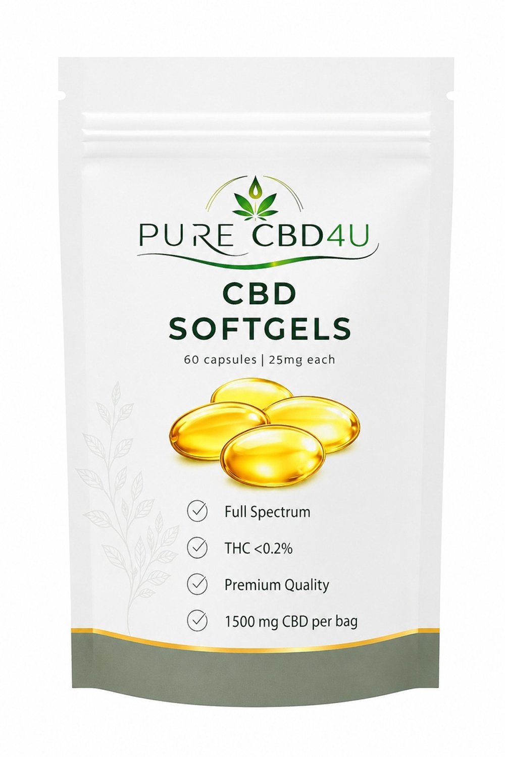 PureCBD4U CBD Softgels 25 mg – Full Spectrum CBD – 60 Capsules