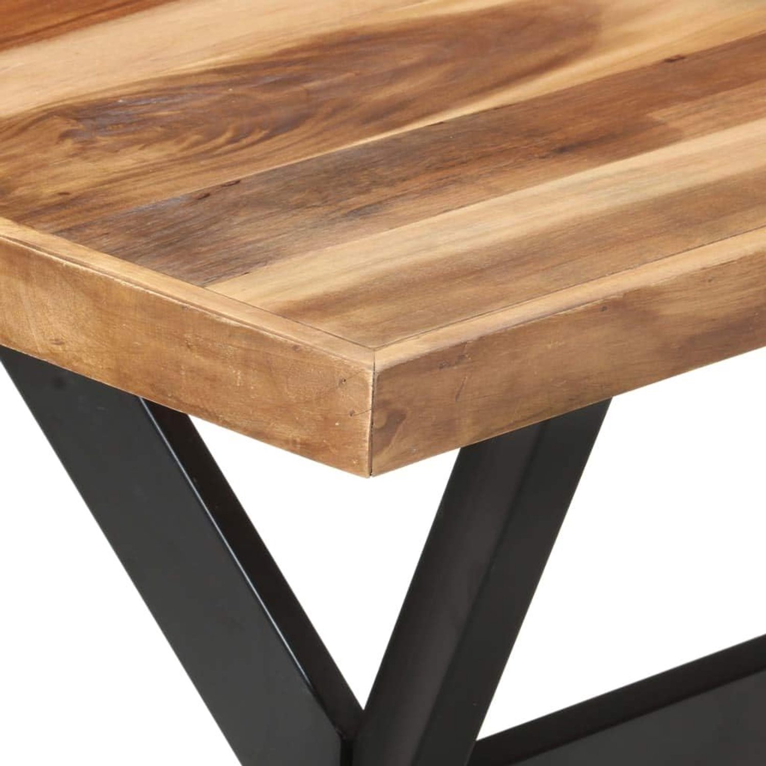 Houten eettafel, 140 x 70 x 75 cm, honingkleuren, industriële stijl, acaciahout, rubberhout, handgemaakt, stalen frame, robuuste constructie, keukentafel, eettafel