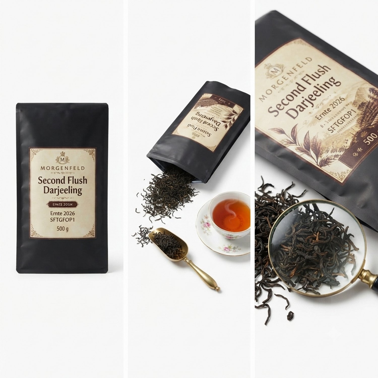 Morgenfeld Second Flush Darjeeling Thee 500 g – Premium Zwarte Thee, Oogst 2026, losse theebladeren uit Darjeeling India, aromatische hooglandthee voor theepot, zeef & middagthee Met Kajal Sticker