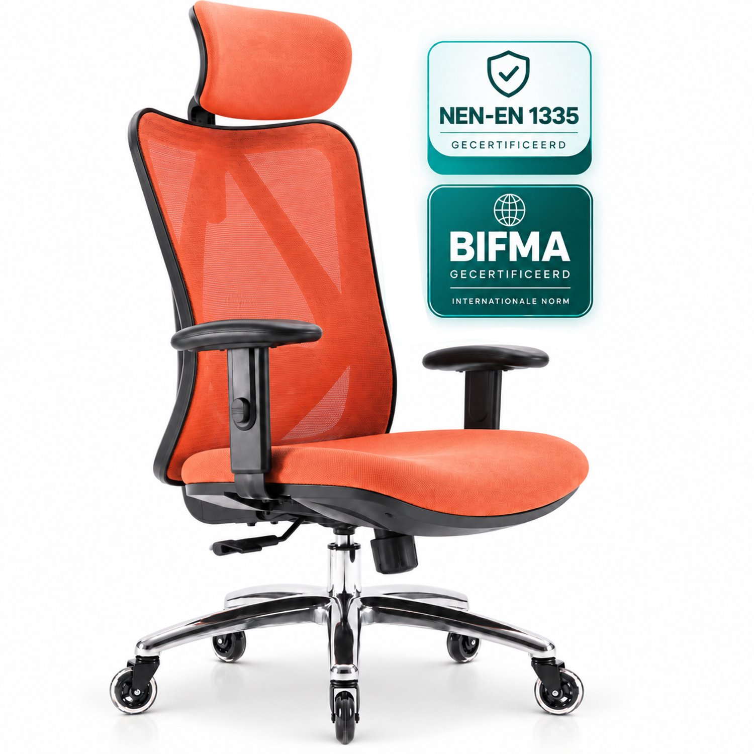 OfficeSense OS1000 Ergonomische Bureaustoel – NEN-EN 1335 - Bureaustoelen voor volwassenen - Verstelbaar - Incl. Verbeterde Wielen – Oranje