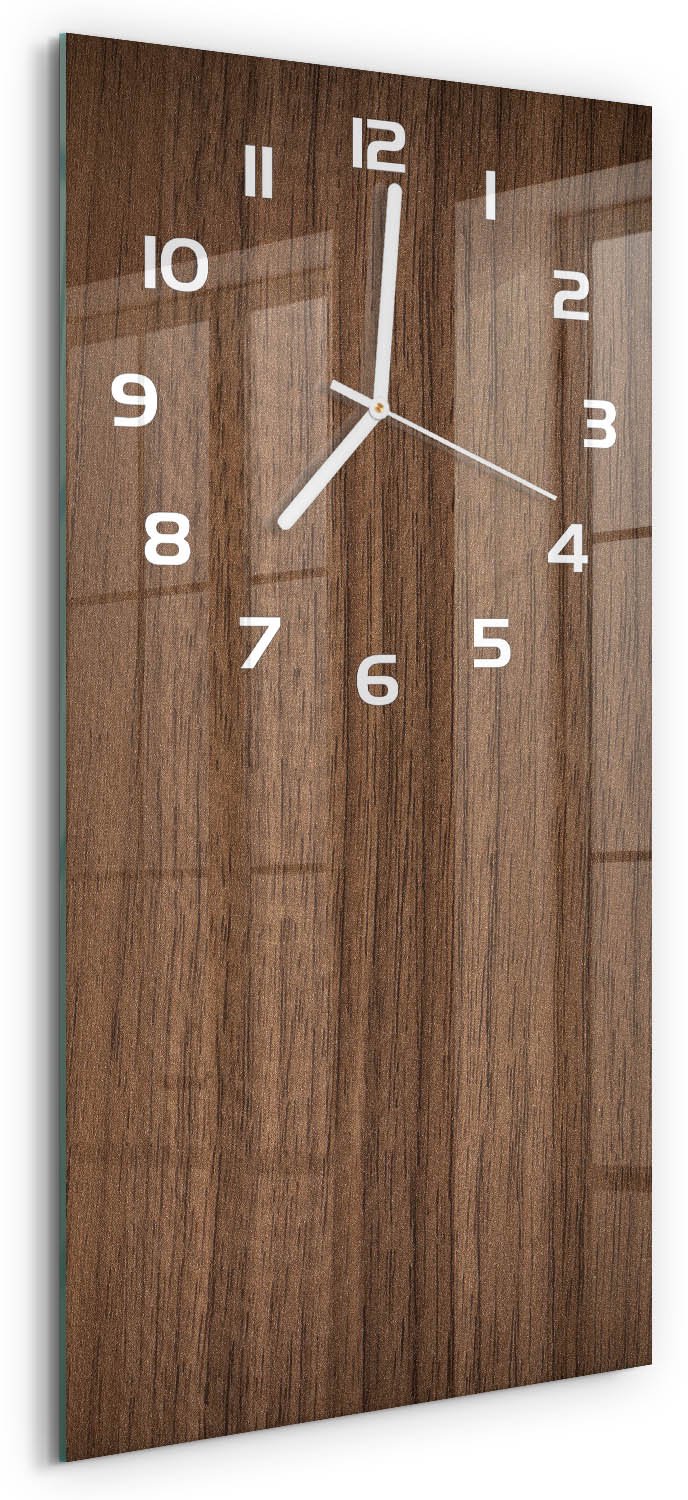 Tulup Wandklok - Houten achtergrond Wandklok Glas Decoratie - 30x60 cm - Bruin Gekleurde Glazen Klok - Witte handen - Rechthoekige Klok - Klok Glas Met Opdruk - Moderne Wandklok Glas