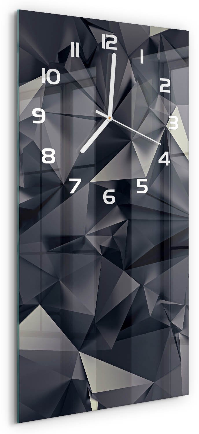 Tulup Wandklok - Abstracte achtergrond Glazen Klok Met Print - 30x60 cm - Zwart Wandklok Glas Met Motief - Witte handen - Rechthoekige Klok - Wandklok Glas Decoratie - Gekleurde Glazen Klok