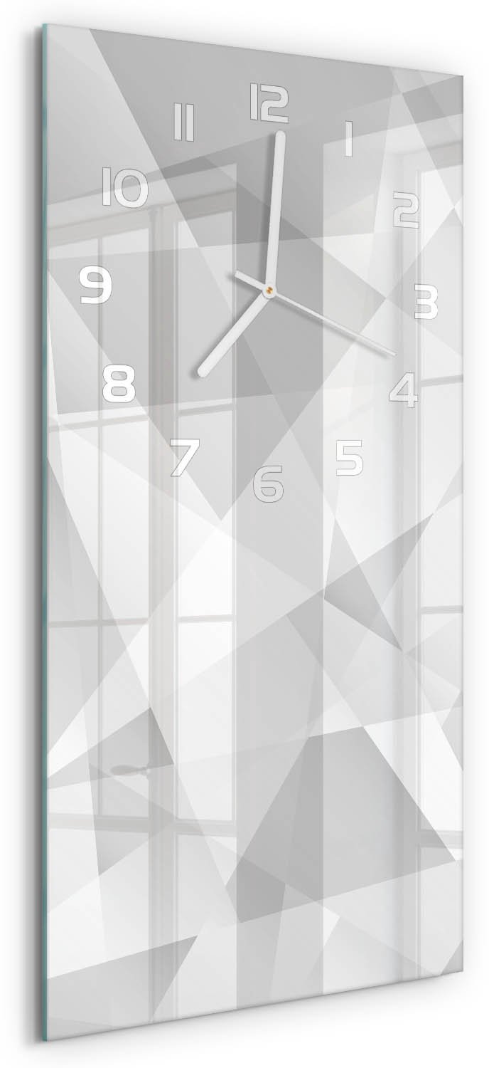 Tulup Wandklok - Abstracte achtergrond Moderne Wandklok Glas - 30x60 cm - Grijs Wandklok Glas Decoratie - Witte handen - Rechthoekige Klok - Glazen Wandklok Design - Klok Glas Met Opdruk
