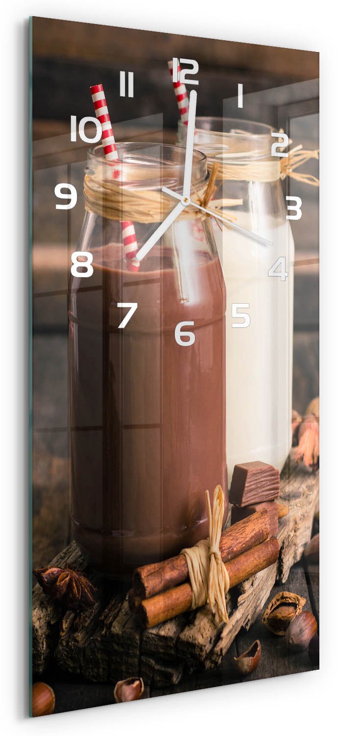 Tulup Wandklok - Cocktails in glazen Wandklok Glas Met Motief - 30x60 cm - Bruin Decoratieve Glazen Klok - Witte handen - Rechthoekige Klok - Gekleurde Glazen Klok - Glazen Klok Met Print
