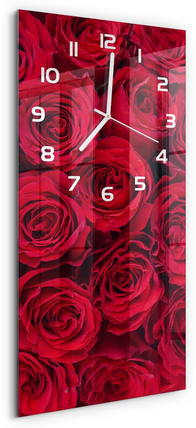 Tulup Wandklok - Rozen Decoratieve Glazen Klok - 30x60 cm - Rood Glazen Wandklok Design - Witte handen - Rechthoekige Klok - Glazen Klok Met Print - Wandklok Glas Met Motief