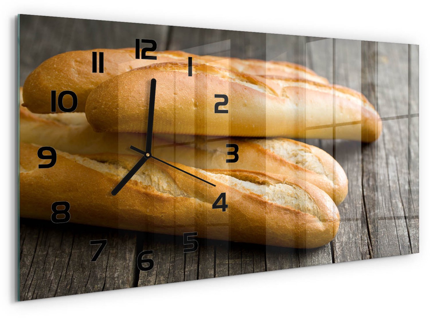 TULUP Wandklok - Bagels Wandklok Glas Decoratie - 60x30 cm - Bruin Gekleurde Glazen Klok - Zwarte handen - Rechthoekige Klok - Klok Glas Met Opdruk - Moderne Wandklok Glas