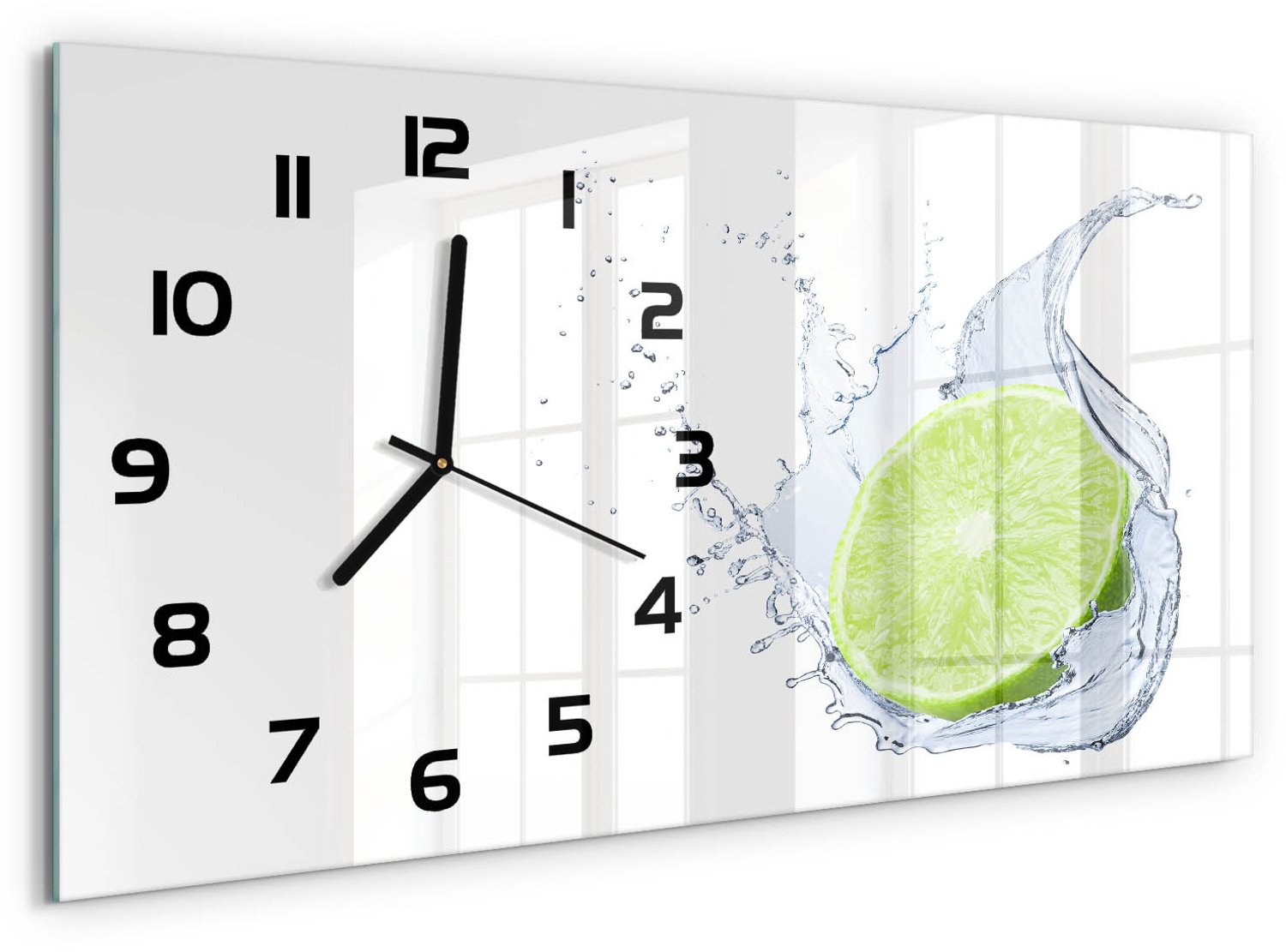 TULUP Wandklok - Calciumcarbonaat Glazen Klok Met Print - 60x30 cm - Groente Wandklok Glas Met Motief - Zwarte handen - Rechthoekige Klok - Wandklok Glas Decoratie - Gekleurde Glazen Klok