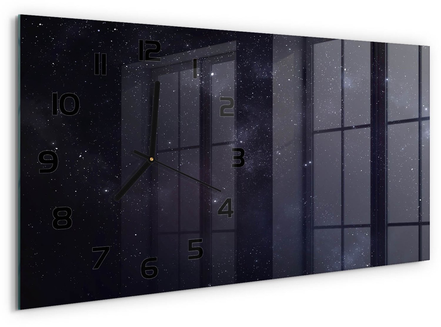 TULUP Wandklok - Sterrenbeeld Glazen Klok Met Print - 60x30 cm - Zwart Wandklok Glas Met Motief - Zwarte handen - Rechthoekige Klok - Wandklok Glas Decoratie - Gekleurde Glazen Klok