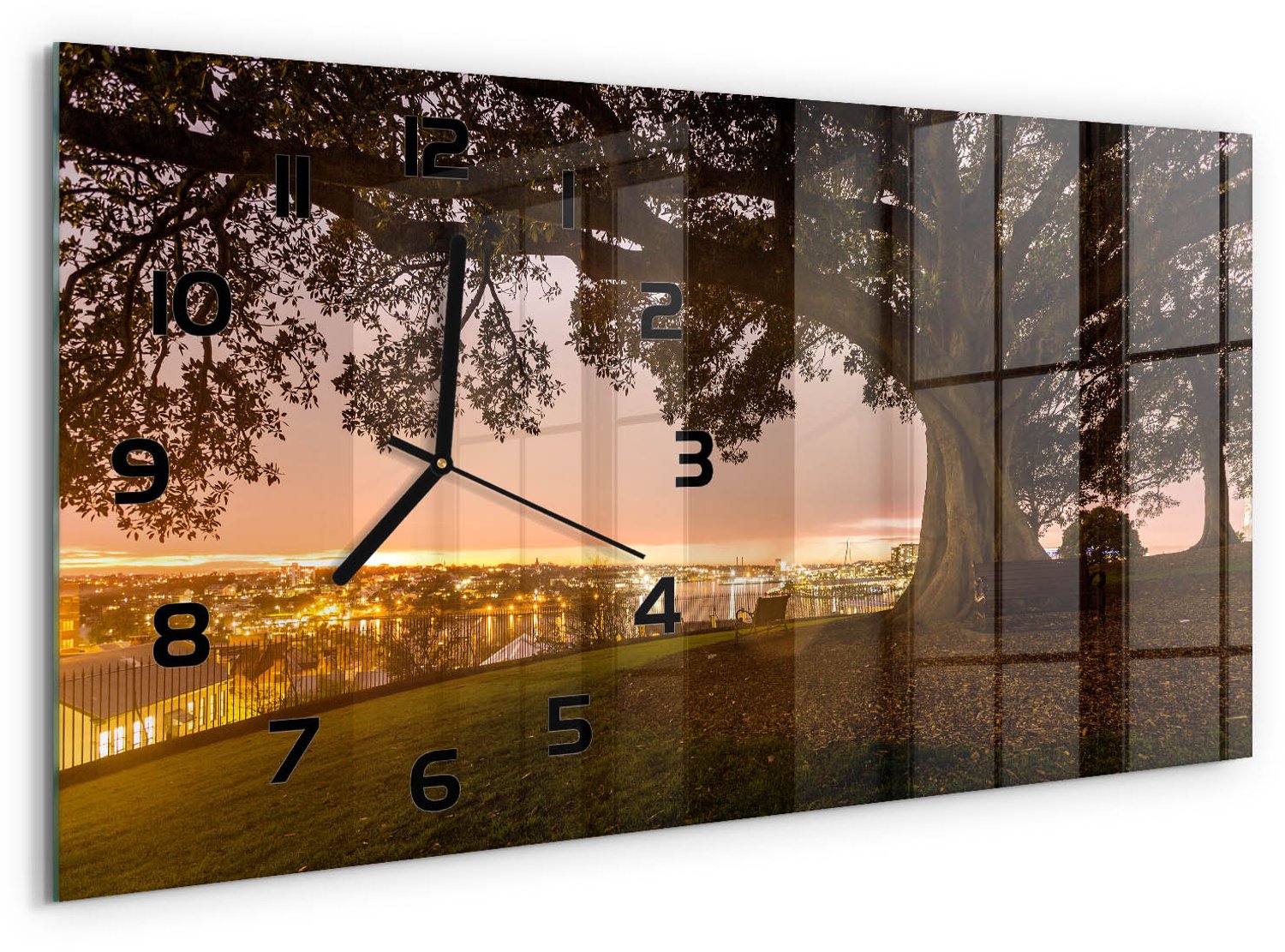 TULUP Wandklok - Oude boom Wandklok Glas Met Motief - 60x30 cm - Veelkleurig Decoratieve Glazen Klok - Zwarte handen - Rechthoekige Klok - Gekleurde Glazen Klok - Glazen Klok Met Print